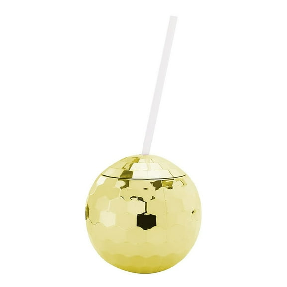 20.3 Ounce Disco Flash Ball Cocktail Cup Nightclub Bar Party Flashlight Straw Wine Glass Drinking Syrup Tea Bottle Party Supply Gold