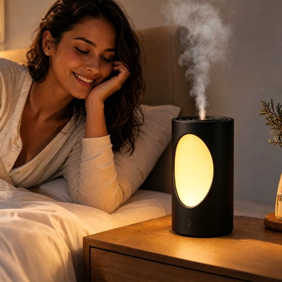 20.3 fl oz Tree Hollow Humidifier, USB Cool Mist Desk Air Diffuser with Soft Night Light, Quiet Auto Shut Off Design for Bedroom Office and Home Decor Daily Use, Black