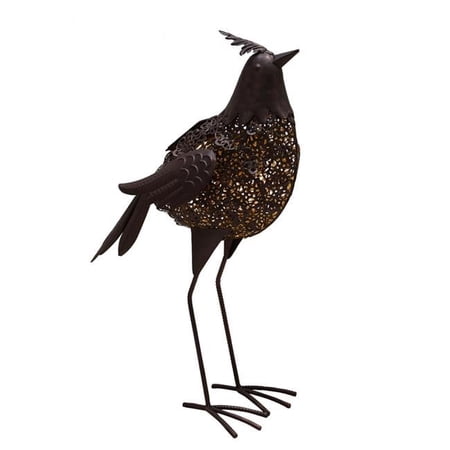 20.3 in. Steel Indoor & Outdoor Animal Garden Bird Metal Sculpture Statue with Solar Light & Ground Stake, Hammer Tone Bronze