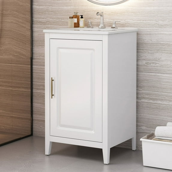 20.3-inch bathroom vanity with sink, functional drawers, door shelves and soft-close doors, sturdy and reliable, spacious, white