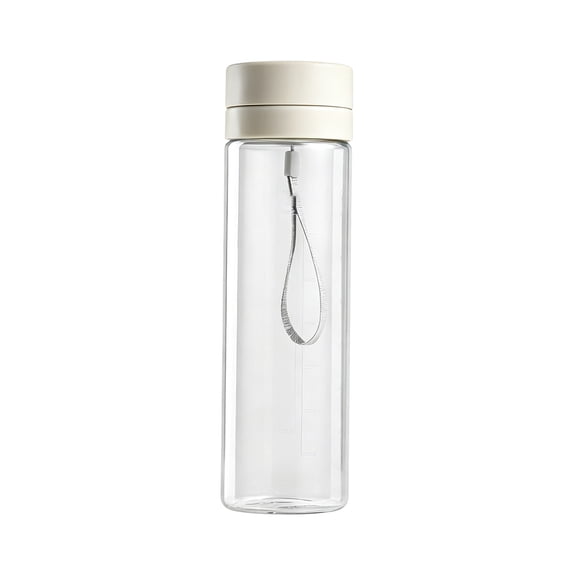 20.3 oz Clear Water Bottle,Built-In Measurement Marks Leakproof Lid Hydration Tumbler for Gym Office Work Daily Use,Beige