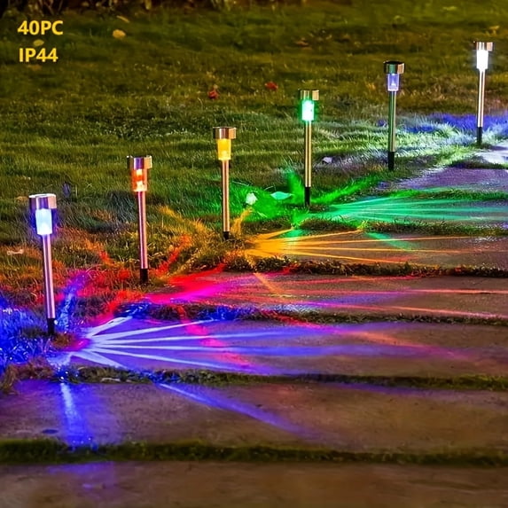 20/30/40Pcs Solar LED Pathway Lights, Stainless Steel Outdoor Stick Lights, Waterproof Landscape Lighting for Yard Lawn Path Deck Driveway Garden Holiday Decor