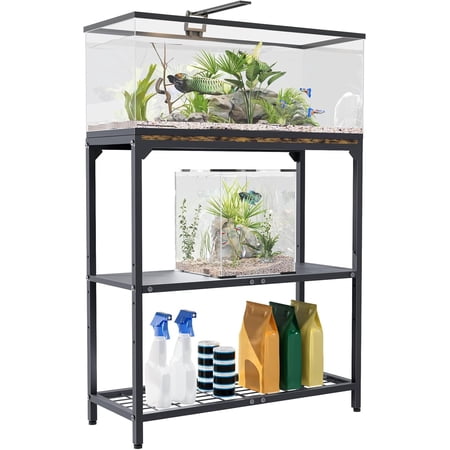 20-30 Gallon Aquarium Stand, Fish Tank Stand with Adjustable 3-Tier Storage Shelf, Heavy Duty Reptile Breeder Turtle Tank Terrarium Rack Table for Home Office, 30" L x 12" W x 32.2" H, Black