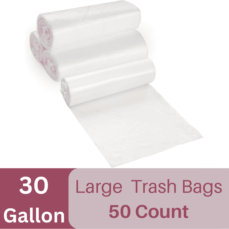 20 30 Gallon Clear Trash Bags 50 Count Large Garbage Can Liners for Kitchen Office Home Hospital and Industrial Wastebaskets