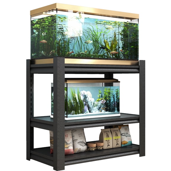20-30 Gallon Metal Fish Tank Rack, 34"W by 18"D by 31.5"H Adjustable 3-Tier Heavy Duty Shelf | Rust-proof steel frame holds up to 660 lbs, ideal for reptiles and home office decor