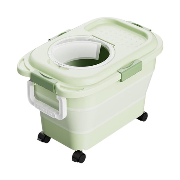 20-30 Lbs Rice Storage Container with Wheels - Collapsible Airtight Food Bin for Flour, Pet Food & Dry Goods - Includes Measuring Cup & Scoop - Space-Saving Kitchen Storage
