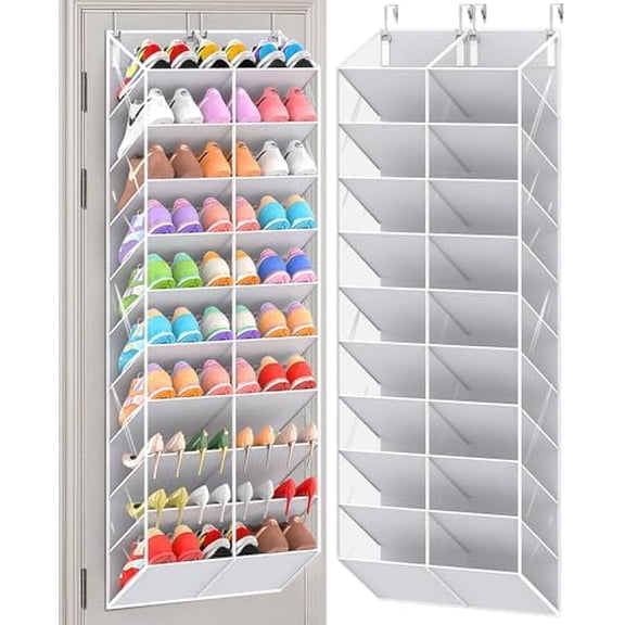 20-30 Pairs Over the Door Shoe Organizer, Clear Pockets Hanging Shoe Storage for Closet, 10-Tier Door Shoes Rack, Handing Shoes Holder Fit All the Family's Sneakers, Boots, Heels, Light Grey