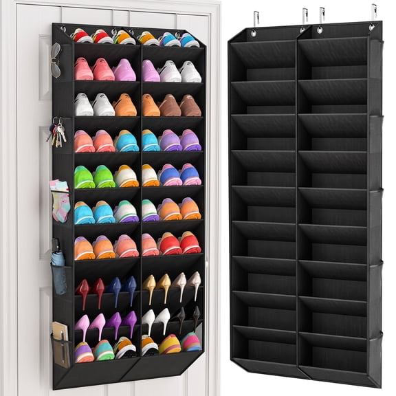 20-30 Pairs Over the Door Shoe Organizer with Side Mesh Pockets, 10‑Tier Hanging Closet Storage, Breathable Reinforced Shoe Rack for Sneakers, Boots, Heels