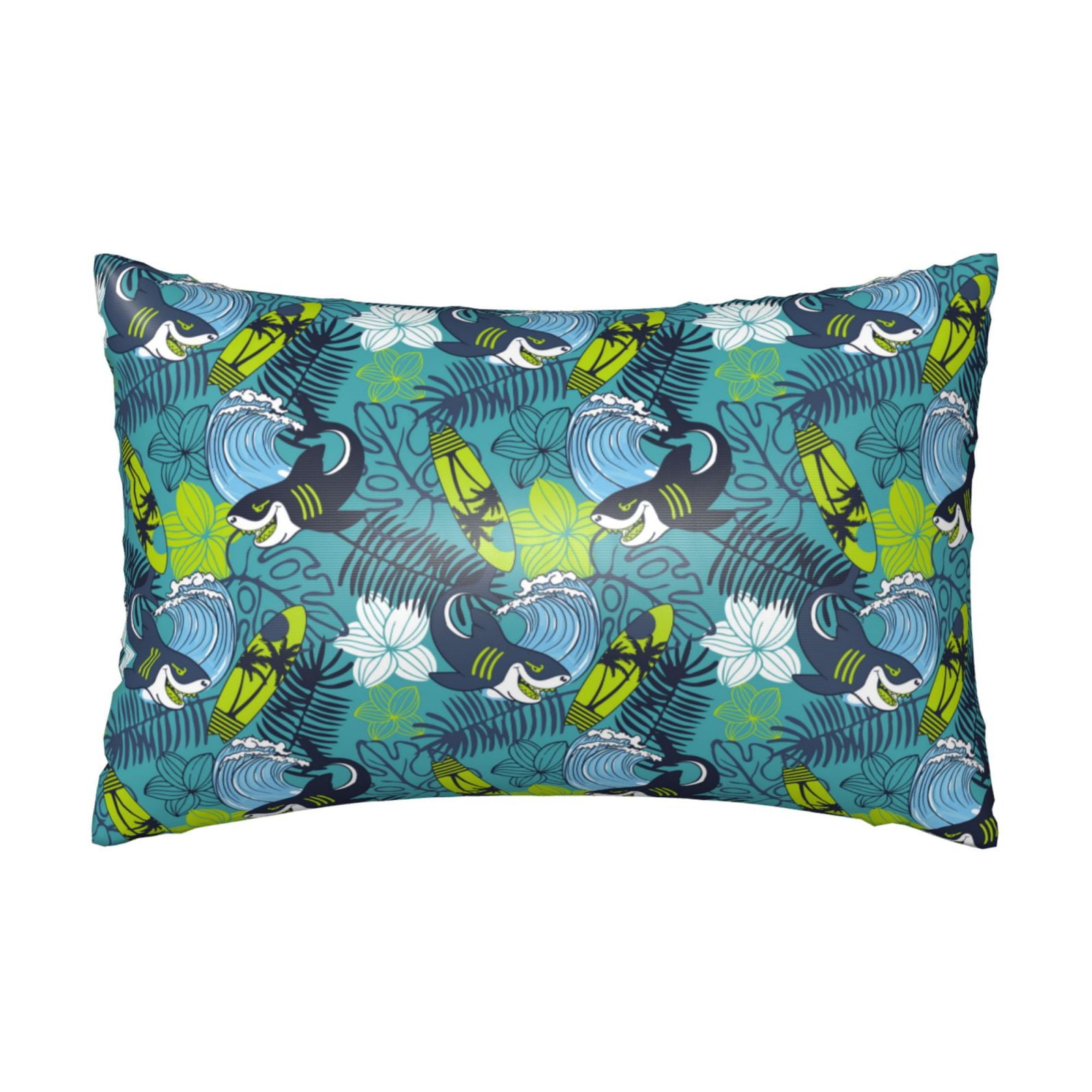 20" *30" Satin Pillowcase for Hair and Skin Palm leaf surfboard shark