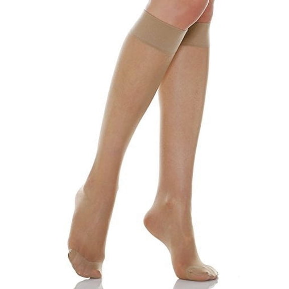 20-30 mmHg Compression Knee High Stockings, Graduated Compression & Support Hosiery Fine Italian Made Fashionable Knee High Stockings (Size 5 Nude)