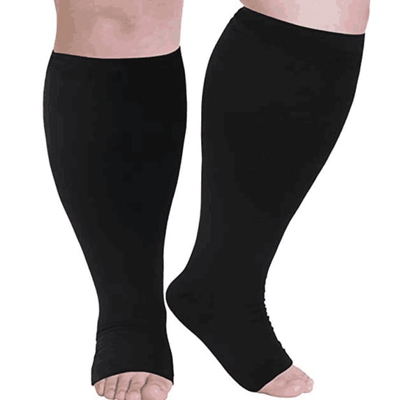 20-30 mmHg Compression Stockings for Men and Women Knee High Length Plus Size Socks Dot-Top Open Toe Sock 1 Pair Black M