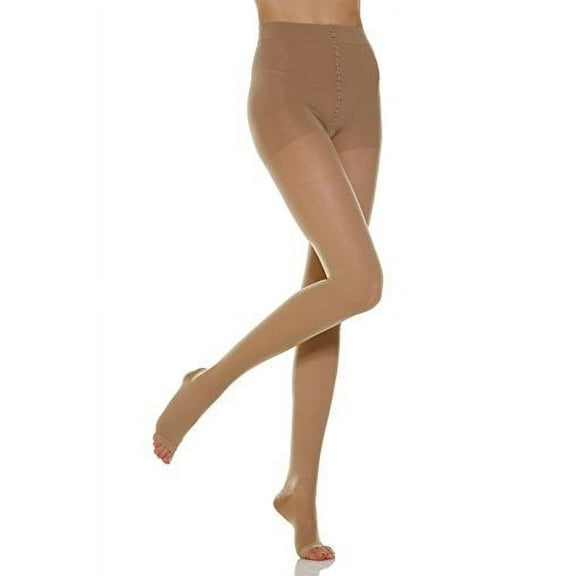20-30 mmHg Firm Compression Pantyhose With Open Toe, Graduated Compression &amp; Support Hosiery Fine Italian Made Fashionable Stockings (Size 4 Nude)