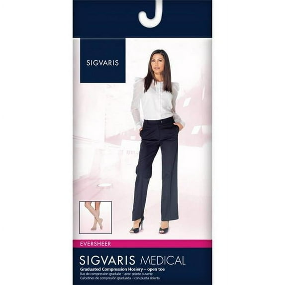 20-30 mmHg Womens Eversheer Open Toe Calf High Compression Socks, Cafe - Medium-Short