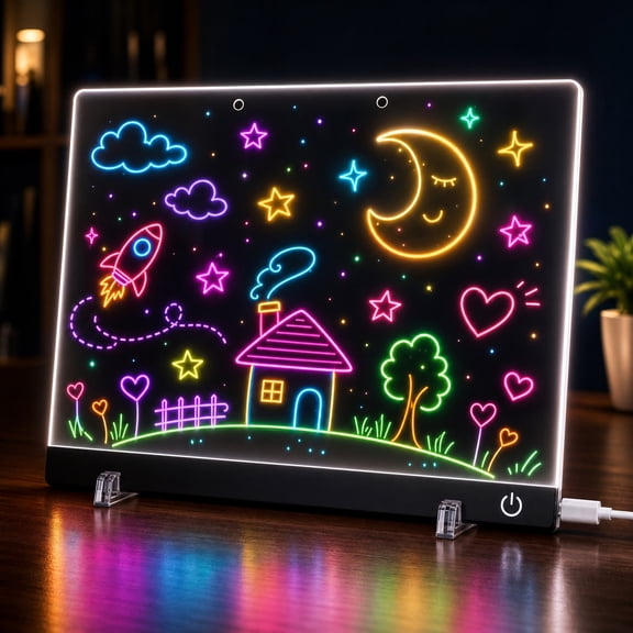 20×30CM Lighted Acrylic Dry Erase Board, LED Menu Sign with Stand, Erasable Light Up Board for Restaurant & Desk (White)