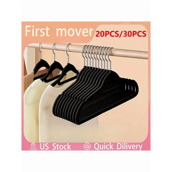 20/30PCS Premium Velvet Non-Slip Clothes Hangers - ABS Plastic, 360° Rotating Hook, Shoulder Notches, Space-Saving - Ideal for Home/Retail Clothing Organization