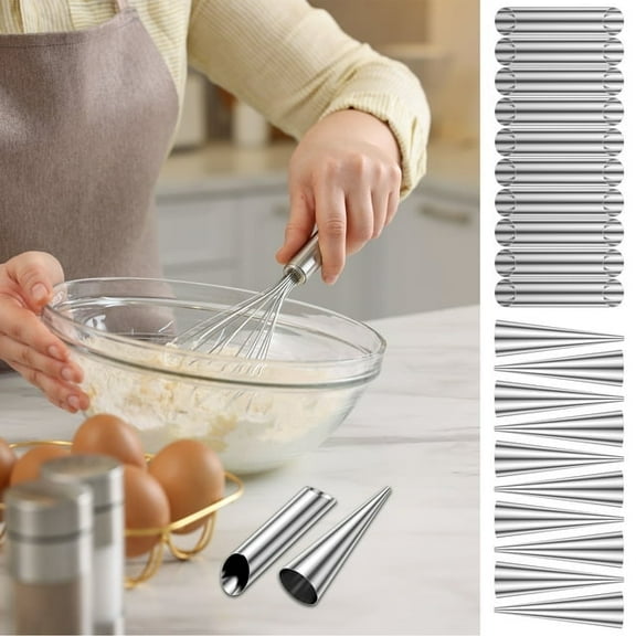 20Pcs Cannoli Forms Tubes Kits Non Stick Stainless Steel Cream Horn Mold Reusable Cone Shaped Molds Tubular Shaped Cannoli Forms Tool for Danish Pastry Cream Roll