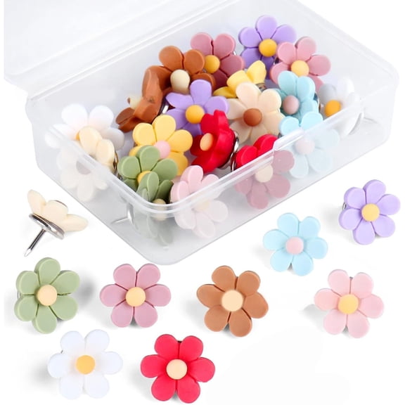 20/30Pcs Flower Head Push Pins Cork Notice Board Pushpin Decorative Thumb Tacks Map Pins for Displaying Picture Note
