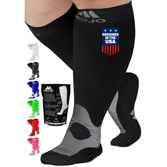 Mojo Compression Socks 20-30mmHg Improve Circulation - Black, 3X-Large