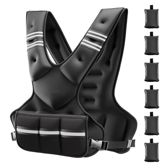 20-32 LBS X Shape Adjustable Weighted Training Vest with 6 Iron Sand Weight Pouches Reflective Strip, Men Women Running Strength Endurance Workout Jacket