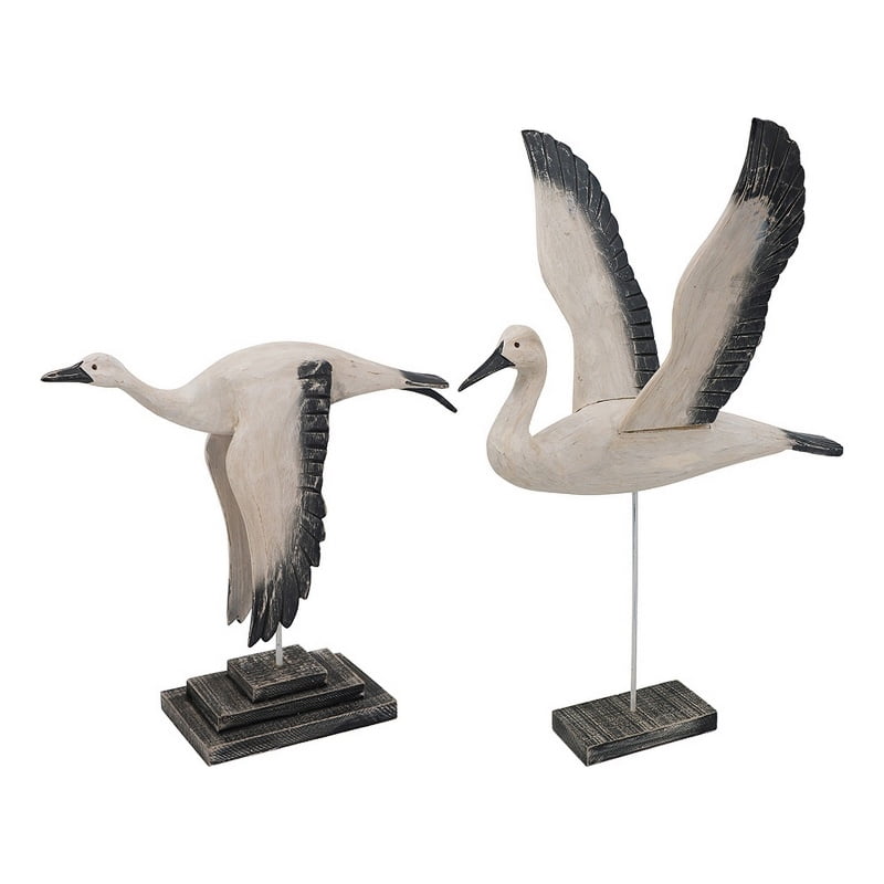 20, 33 Inch Sculpture Set, Birds In Flight, Pine Wood, White and Black