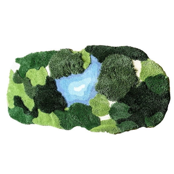 20"×35" Moss rug Cute Green Moss Bathroom Rug Boho Aesthetic Leaf Leaves Bath Mat Shaggy Non Slip Absorbent Shower Mat Décor