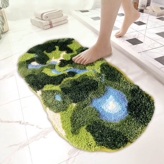 20"35" Moss rug Cute Green Moss Bathroom Rug Boho Aesthetic Leaf Leaves Bath Mat Shaggy Non Slip Absorbent Shower Mat Decor