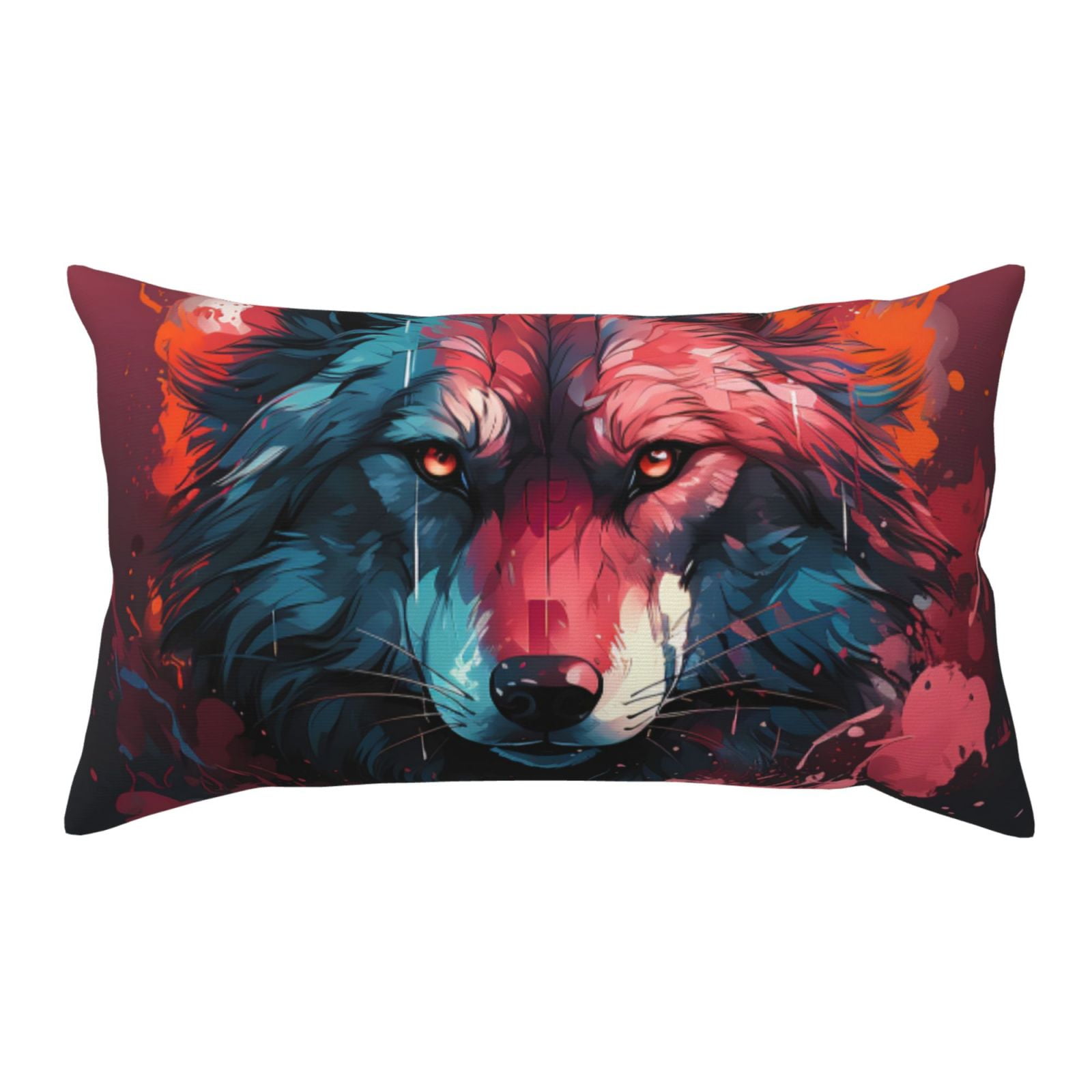 20*36 in Throw Pillow Covers (No Pillow) Red Flame Wolf Head Pillow