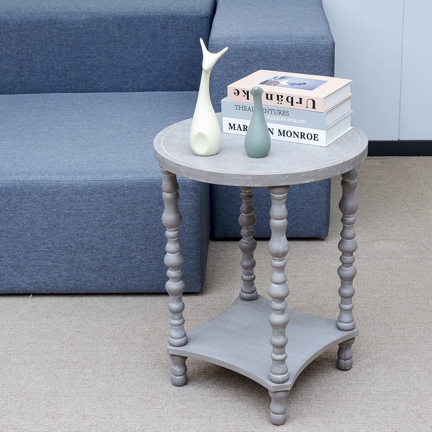 20'' French Country End Table Rustic Farmhouse Round Side Table Wood