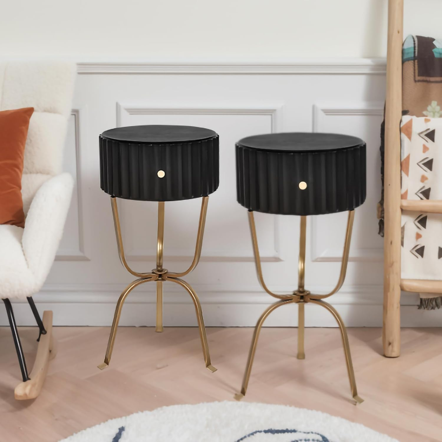 20'' French Country End Table Rustic Farmhouse Round Side Table Wood