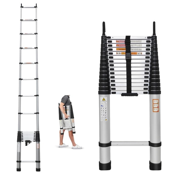 20.3FT Extension Ladder Aluminum Telescoping Ladder with 2 Detachable Hooks for Home, Trade, Indoor, Outdoor, Folded Height 3.4ft, Adjustable Height, 330lbs Load Capacity, EN131 Certificated