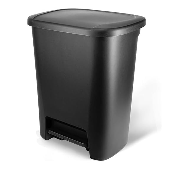 20.4-Gallon Step-On Plastic Large-Capacity Kitchen Trash Can (Black ...