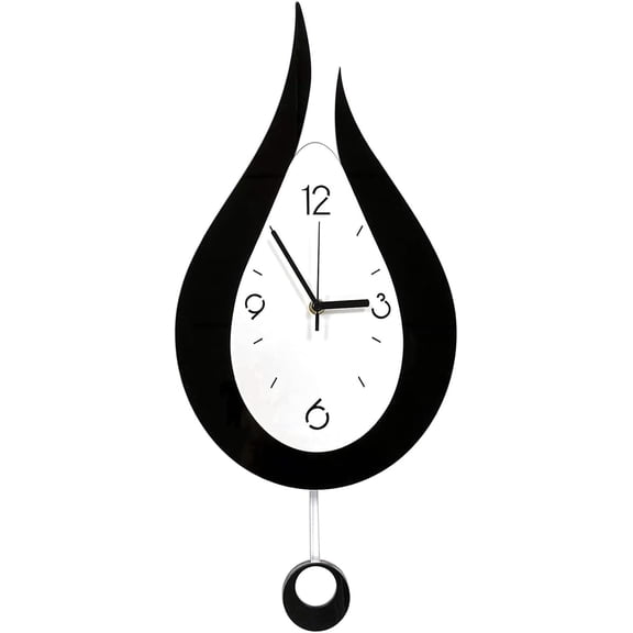20.4 Inch Large Silent Modern Decoration Wall Clock with Pendulum Arabic Numerals Water Drop Battery Operation for Home Living Room Bedroom(Black+White)