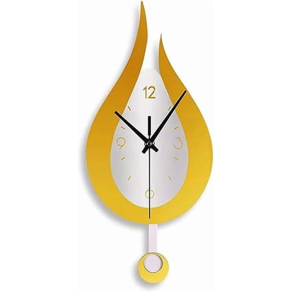 20.4 Inch Large Silent Modern Decoration Wall Clock with Pendulum Arabic Numerals Water Drop Battery Operation for Home Living Room Bedroom(Gold+White)