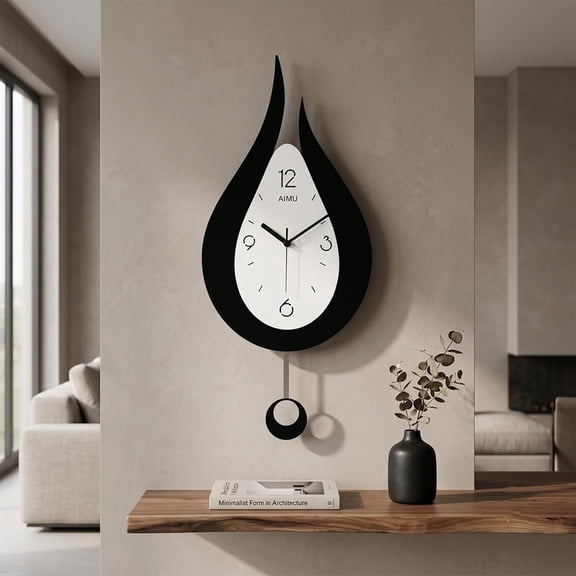 20.4 Inch Pendulum Wall Clock, Silent Non-Ticking Acrylic Clock, Modern Decorative Wall Clock, Easy to Hang Fade Resistant Quartz Clocks for Living Room, Bedroom, Office, Housewarming Gift (Black)