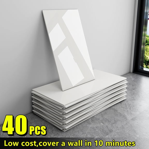 20/40-Pack Self-Adhesive Marble Wall Panels Set -Oversized White &Grey/Black Marble Sheets, Peel & Stick Removable Vinyl Planks, Bathroom, Kitchen, Living Room-Glossy Finish, Easy Install/Remove