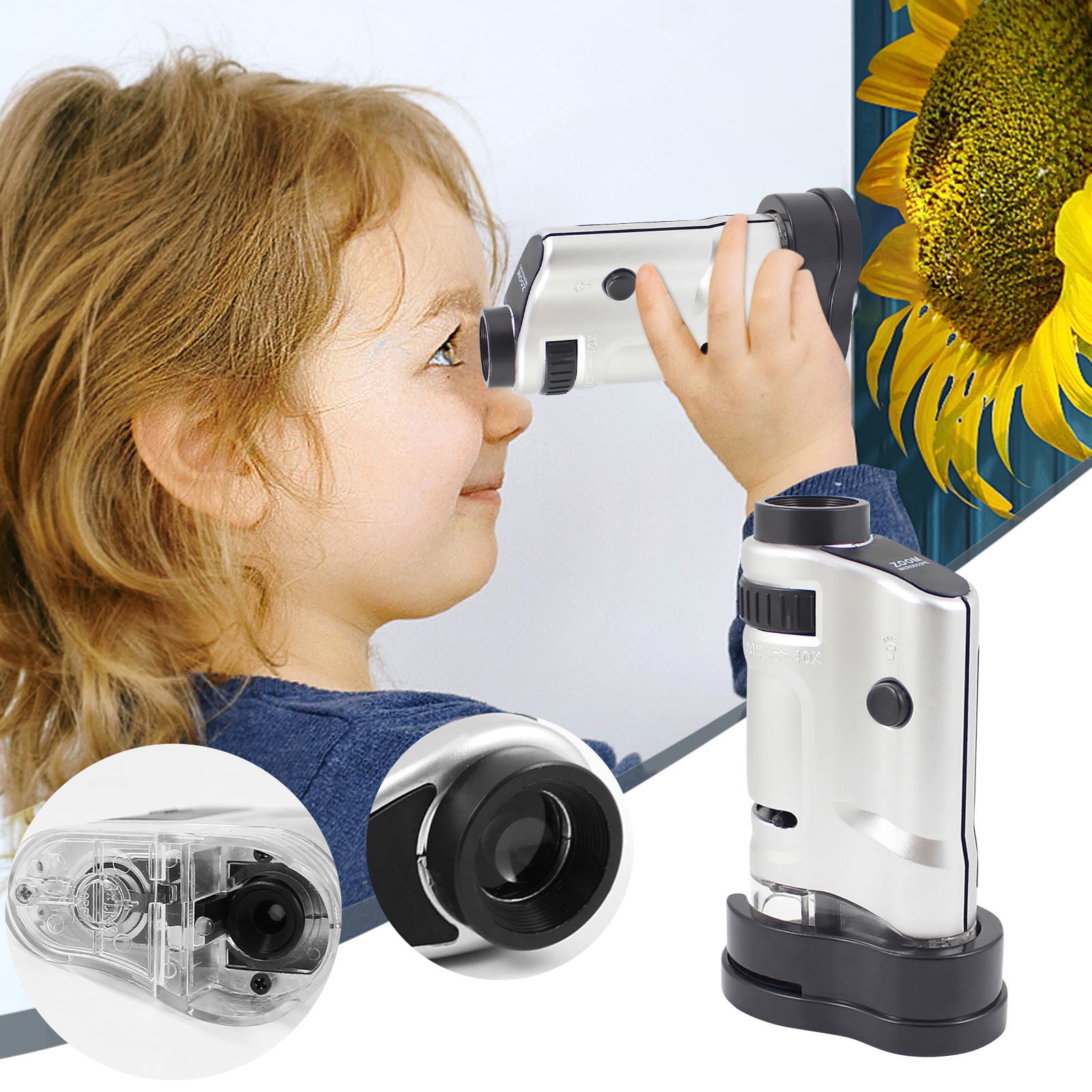 20 -40 with Base with Led, Student Microscope with Glass Slide Toy New ...