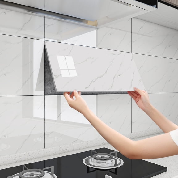 20/40Pcs Glossy Marble Wall Panels Stickers, Self-Adhesive Removable PVC Decals, Waterproof Peel & Stick Backsplash for Kitchen, Bathroom, Living Room, Home Office & Dorm Decor