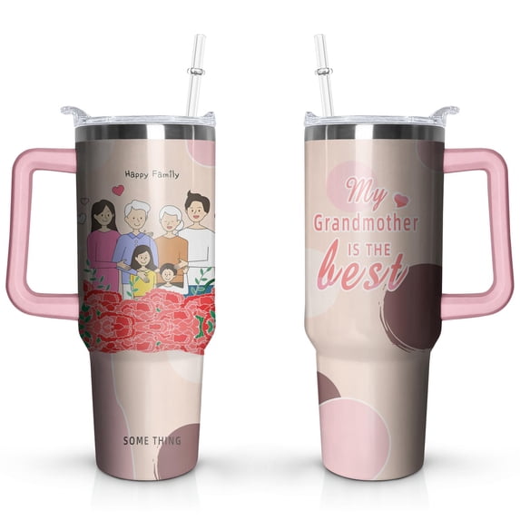 20-40oz Handle Water Cup with Cartoon Family Portrait - the Best Birthday Gift for Dad, Mom, Grandpa, Grandma, Sister and Brother