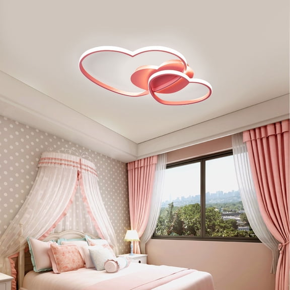 20.47*12.99 Elegant Pink Heart-shaped Ceiling Light Flush Mount Lighting Fixture for Living Room, Bedroom