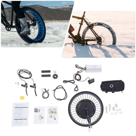 20" 48V Fat Tire Electric Bike Rear Wheel Hub Motor Snow Bike Conversion Kit 2kW Black for Highway Cycling