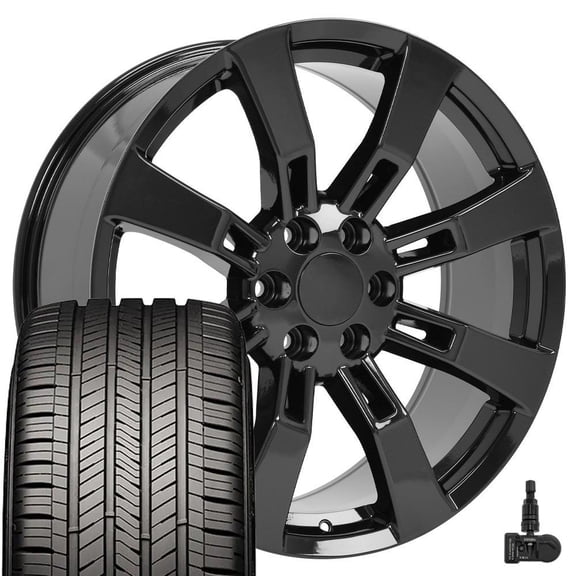 OE Wheels CA82 22 Inch Rims and Tires Fit Escalade Style 6x139.7 22x9 Gloss Black - Hollander 5409 - Eagle Touring 285/45-22 (Set of 4)