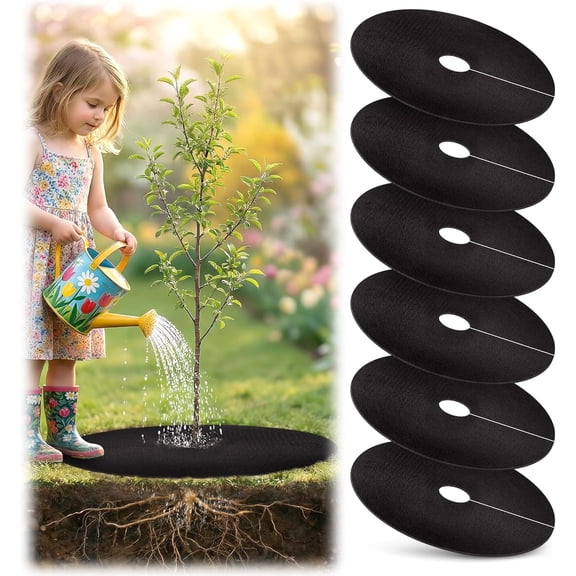 20.5" Non-Woven Tree Mulch Ring 6 Pack, Weed Barrier Mat,Degradable Tree Mulch Used to inhibit Weed Growth and Landscape Weed Control Plant Root Protection