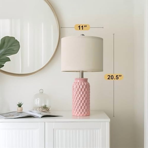 20.5" Pink Table Lamps Set of 2,Modern Farmhouse Bedside Lamps - Ceramic Nightstand Lamps for Bedroom,Boho Living Room End Tables,Small Office Desk Lamp