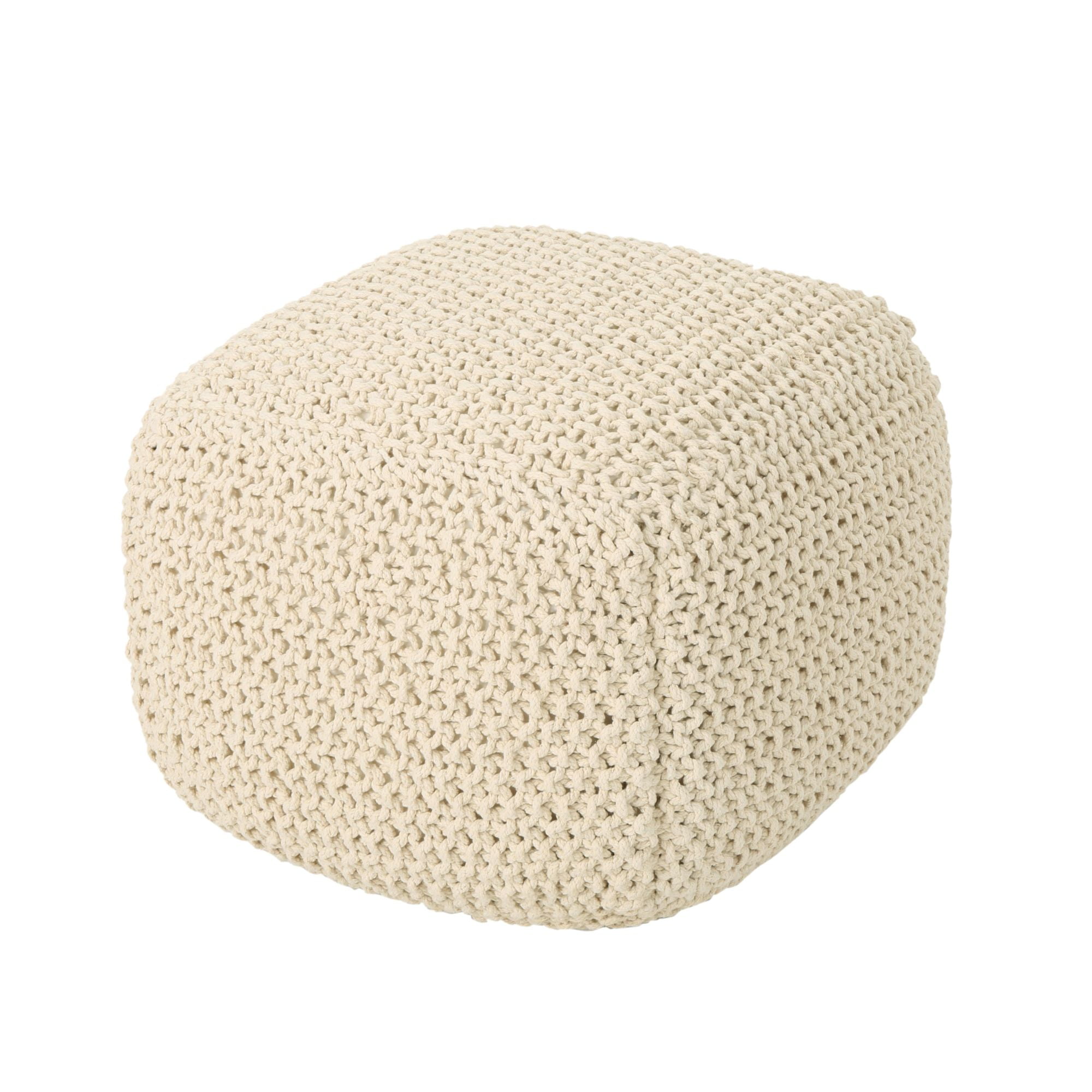 offen オッフェン　square-OPPEN BEIGE&BLACK Cotton Contemporary Knitted Pouf Ottoman - Indoor Footstool