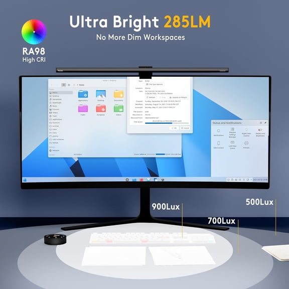 20.5'' Computer Monitor Light - Radar Motion Sensor, Eye-Care Professional Desk Lamp Bar, Stepless Dimming Remote Control, Auto-Dimming & Timer, Space Saving Fit for Curved & All Screens