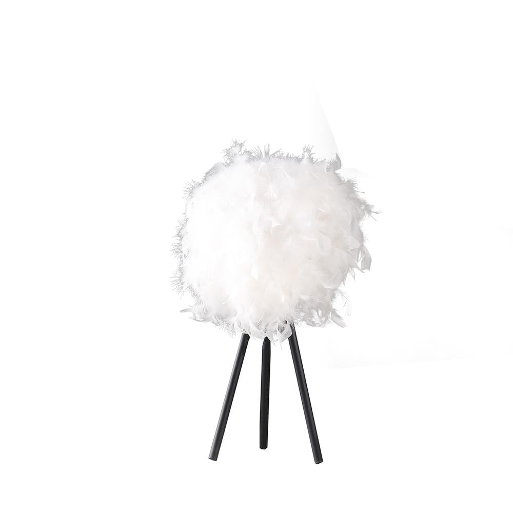 20.5" Pure White Feather Shade Tripod Metal Table Lamp
