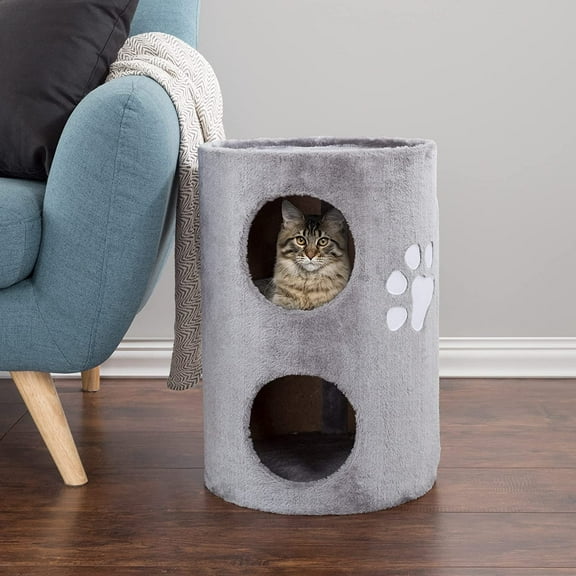 20.5-Inch Condo - 2 Pet House with Sisal Scratch Pad, Soft Gray Fabric Dog Bed for Cats, Rabbits & Small Animals