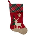 thumbnail image 1 of 20.5-Inch Red and Green Plaid Christmas Stocking with a Pine Tree and Moose, 1 of 3