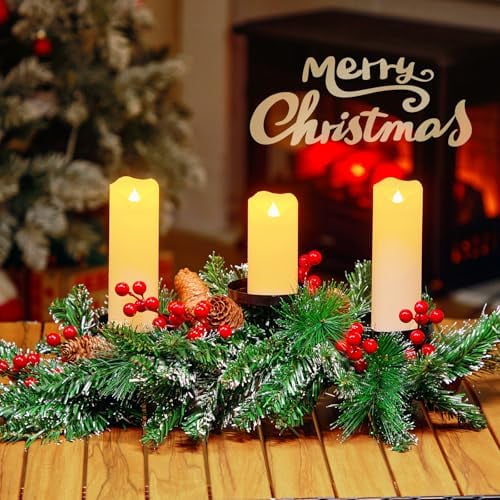 20.5“ Iron Christmas Candle Holder, Pine Needles, Red Berries, Gold Balls and Golden Branches Tabletop Decoration with 3 Candle Holders for Christmas Home Decoration