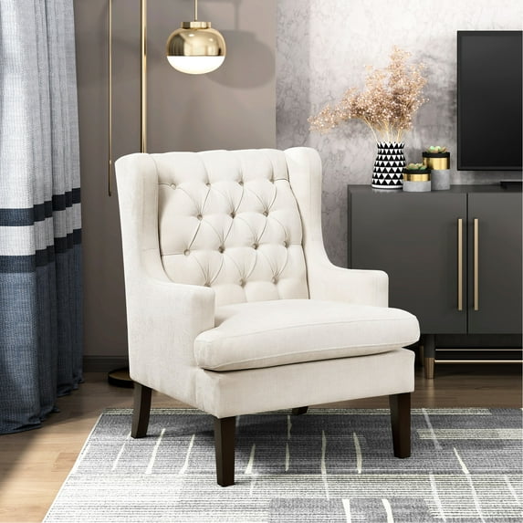 20.5" Seat Depth Beige Chair With Textured Upholstery 23.5" Arm Height